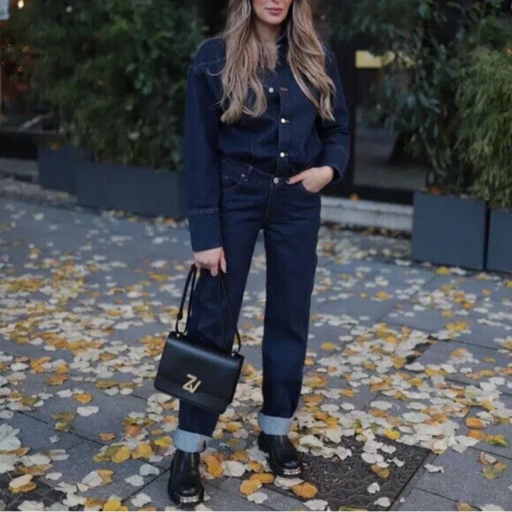 New: Zara Long Denim Jumpsuit in Indigo Blue. Size Small